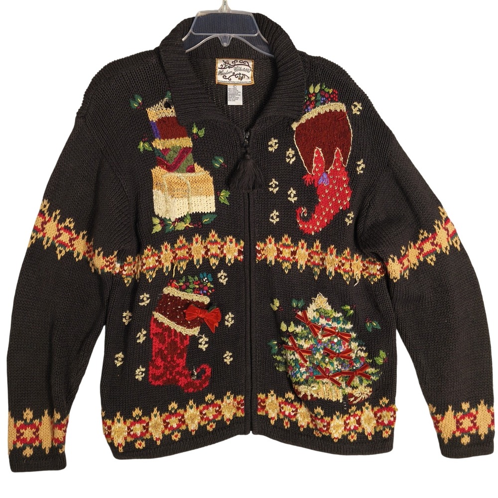 Vintage 1999 Heirloom Collectibles Christmas Sweater Cardigan Womens Large Ugly